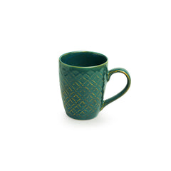 'Moroccan Turqouise' Hand Glazed & Embossed Coffee Mugs In Ceramic (Set Of 2, 300 ML, Microwave Safe)