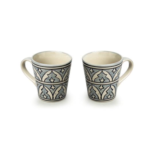 Arabian Nights' Hand-Painted Ceramic Tea & Coffee Mugs (Set of 2 | 240 ML | Microwave Safe)