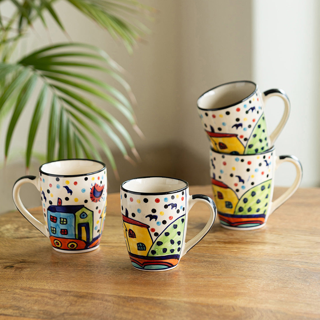 The Hut Jumbo Cuppas Hand-Painted Ceramic Coffee And Tea Mugs (Set Of 4)