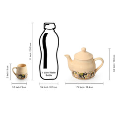 'Elephant Motif' Handcrafted Ceramic Tea Cups & Kettle  Set (6 Cups, 1 Kettle)