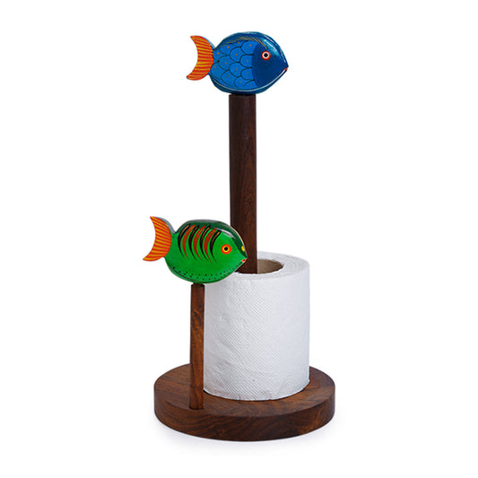 Hand-Painted Fishes Napkin Holder In Sheesham Wood