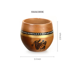 'New-Old World Charms' Warli Hand-Painted Kulhads In Terracotta  (Set Of 4)