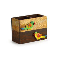 'Birds Of A Feather' Cutlery Cum Napkin Holder In Sheesham & Mango Wood