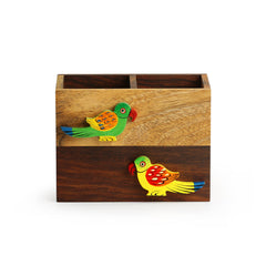 'Birds Of A Feather' Cutlery Cum Napkin Holder In Sheesham & Mango Wood