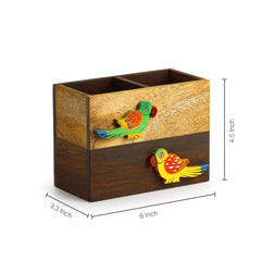 'Birds Of A Feather' Cutlery Cum Napkin Holder In Sheesham & Mango Wood