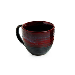 'Crimson Lava Dome' Hand Glazed Studio Pottery Ceramic Coffee & Tea Mugs (Set Of 2)
