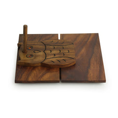 'Owl On Board' Hand Carved Tissue Holder In Sheesham Wood