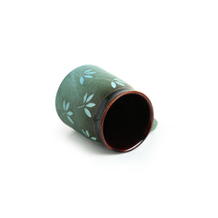 'Leaf Sips' Hand-Painted & Handglazed Studio Pottery Coffee & Tea Mugs In Ceramic (Set of 2)