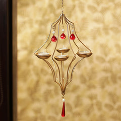 ✨ Golden Abstract Tea-Light Holder – Handcrafted Hanging Iron Decor