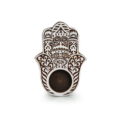 'Radiant Palm' Hand-Carved Block Tea-Light Holder In Sheesham Wood