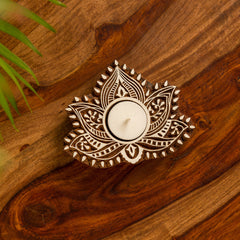 'Luminous Lotus' Hand-Carved Block Tea-Light Holder