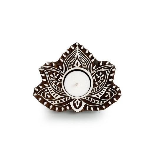 'Luminous Lotus' Hand-Carved Block Tea-Light Holder