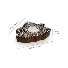 'Luminous Lotus' Hand-Carved Blocks Tea-Light Holders In Sheesham Wood (Set of 2)