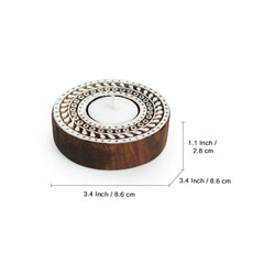 'Sparkling Mandala' Hand-Carved Blocks Tea-Light Holders In Sheesham Wood (Set of 2)