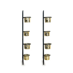 'Glowing Vines' Handcrafted Wall Sconce Tea Light Holders In Iron With Glass Holders (Set of 2)