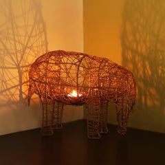 🐘 The Elephant Mesh – Handwoven Copper-Finish Tea-Light Holder
