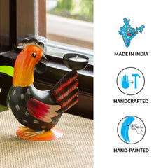 Homely Hen' Handpainted Tea Light Holder Cum Garden Decorative Showpiece In Metal (17.8 cm)