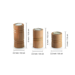 🕯️ Set of 3 Pillar-Style Hand-Carved Tea Light Holders in Light Brown