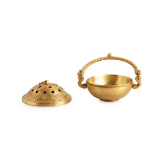 🪔 Hand-Etched Brass Dhoop Dani Burner & Diffuser – Antique Finish
