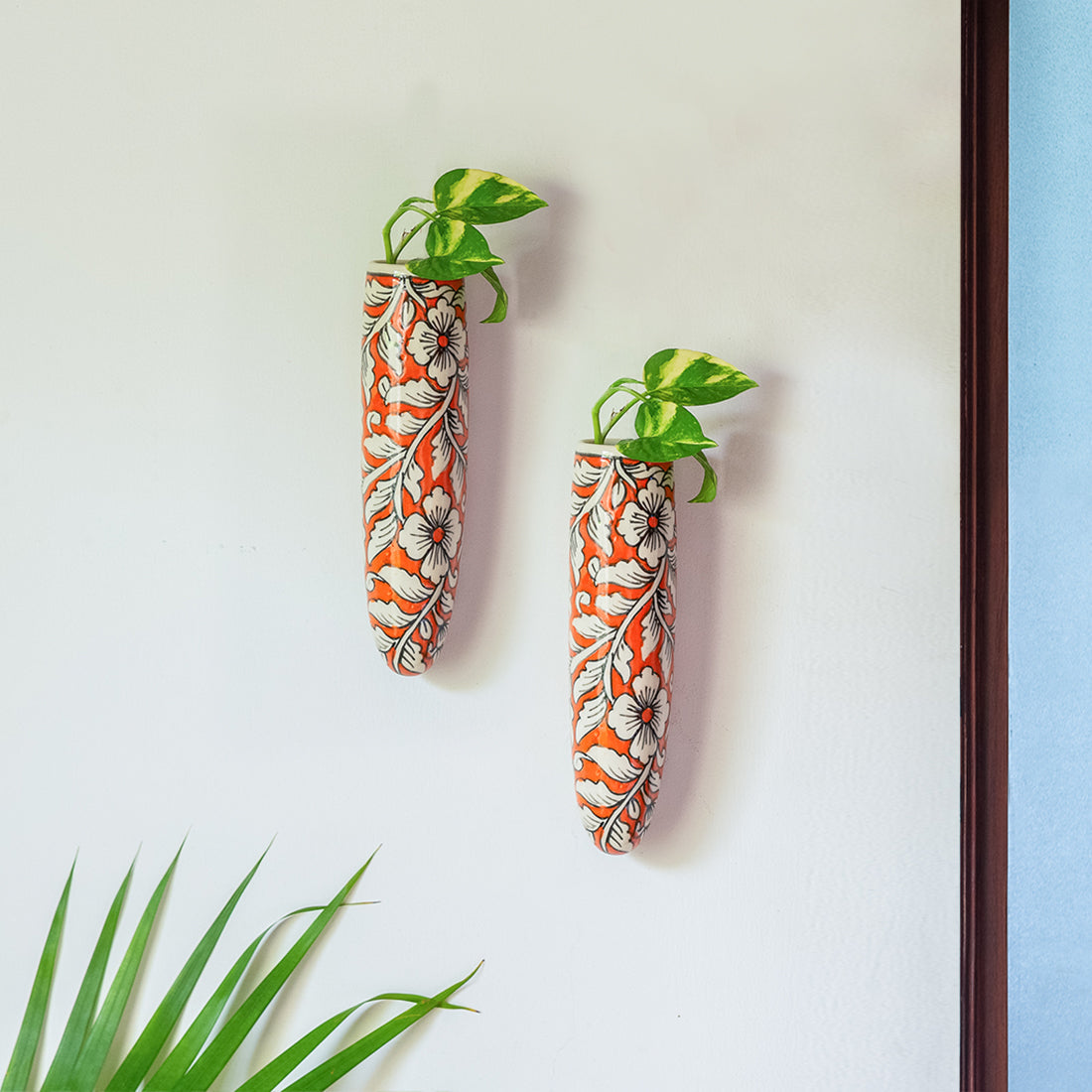 'Fiery Marigold' Hand-painted Wall Planter Pots In Ceramic (Set of 2)