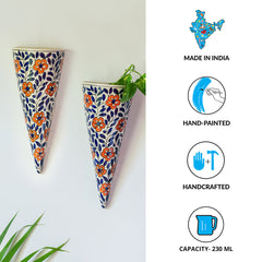 'Dazzling Posy 'Hand-painted Wall Planter Pots In Ceramic (Set of 2)
