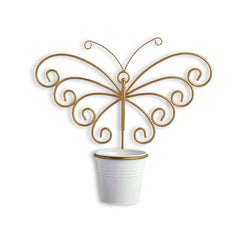 'Svarn Titli' Wall Planter Pot In Galvanized Iron (25.4 cm, Brass Finish)