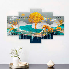 Set of Five MDF Framed 3D Wall Painting for Home Decoration, Big Size Painting for Living Room, Bedroom (24x50 inches)DR 48