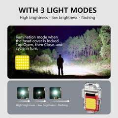 COB Torch Waterproof Lighter Dual ARC Work Lights Windproof Rechargeable Mini Lighters Lamp Outdoor Camping Supplies
