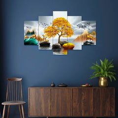 Set of Five MDF Framed 3D Wall Painting for Home Decoration, Big Size Painting for Living Room, Bedroom (24x50 inches)DR 48