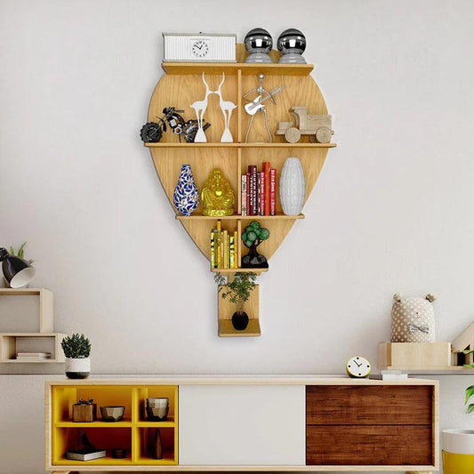 Hot Air Balloon Backlit Designer Wooden Wall Shelf / Book Shelf / Night Light, Light Oak Finish