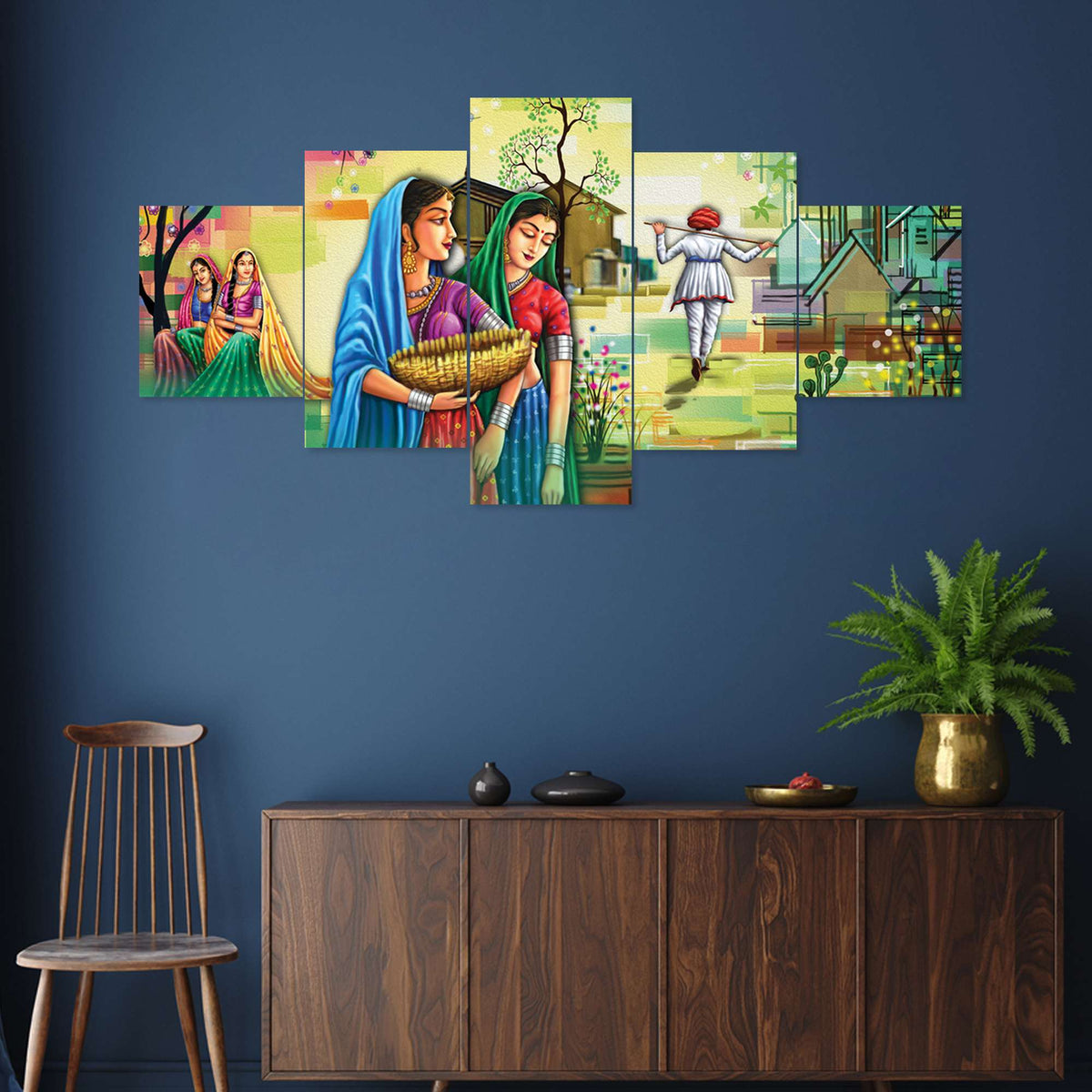 Set of Five MDF Framed 3D Wall Painting for Home Decoration, Big Size Painting for Living Room, Bedroom (24x50 inches)DR 53
