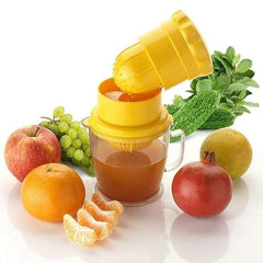 Manual Citrus Juicer with Container – Hand Press Orange & Lemon Juice Extractor with Filter and Pour Spout (Random Color)