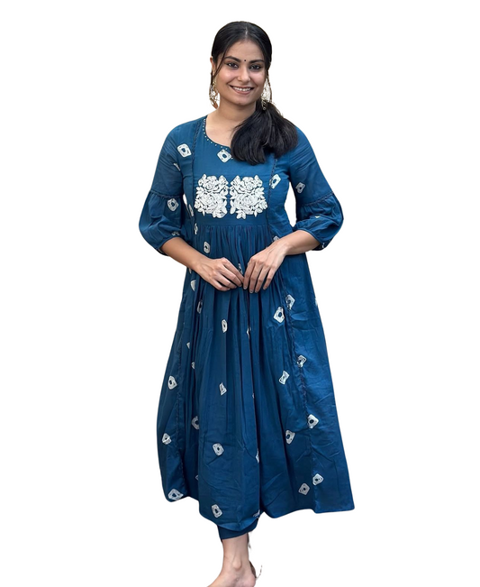 Women's Cotton Hand Block Printed Anarkali Kurti