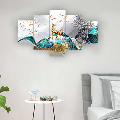Set of Five MDF Framed 3D Wall Painting for Home Decoration, Big Size Painting for Living Room, Bedroom (24x50 inches)DR 48