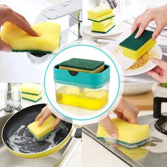 2 in 1 Soap Dispenser for Kitchen Sink Accessories Dishwasher Liquid Holder Liquid Dispenser Pump with Sponge Holder Bathroom Accessories Items