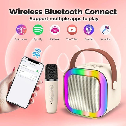 Wireless Mini Portable Bluetooth Speaker with Mike, 5Hrs Playtime Light & Voice Effects Multi Play Modes K12/TF Card/USB/Type C Fast Charging Port