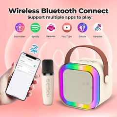 Wireless Mini Portable Bluetooth Speaker with Mike, 5Hrs Playtime Light & Voice Effects Multi Play Modes K12/TF Card/USB/Type C Fast Charging Port