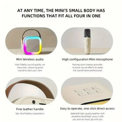 Wireless Mini Portable Bluetooth Speaker with Mike, 5Hrs Playtime Light & Voice Effects Multi Play Modes K12/TF Card/USB/Type C Fast Charging Port