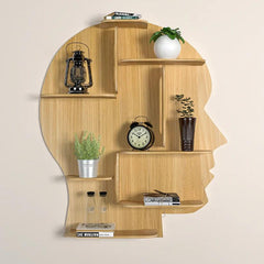 Man Backlit Designer Wooden Wall Shelf / Book Shelf, Light Oak Finish