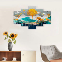 Set of Five MDF Framed 3D Wall Painting for Home Decoration, Big Size Painting for Living Room, Bedroom (24x50 inches)DR 48