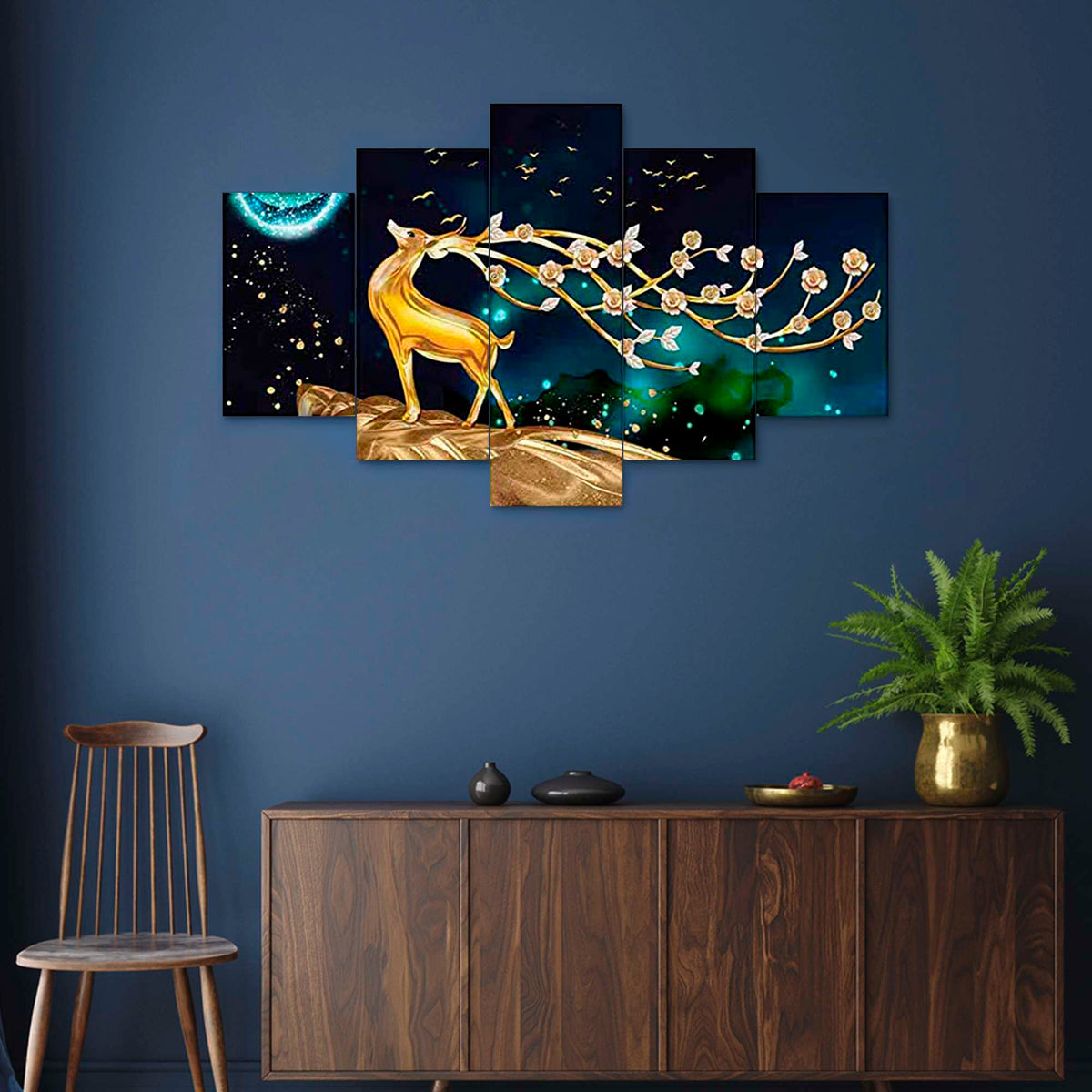 Set of Five MDF Framed 3D Wall Painting for Home Decoration, Big Size Painting for Living Room, Bedroom (24x50 inches)DR 48