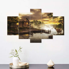 Set of Five MDF Framed 3D Wall Painting for Home Decoration, Big Size Painting for Living Room, Bedroom (24x50 inches)DR 48