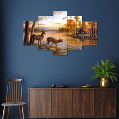Set of Five MDF Framed 3D Wall Painting for Home Decoration, Big Size Painting for Living Room, Bedroom (24x50 inches)DR 48
