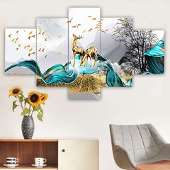 Set of Five MDF Framed 3D Wall Painting for Home Decoration, Big Size Painting for Living Room, Bedroom (24x50 inches)DR 48