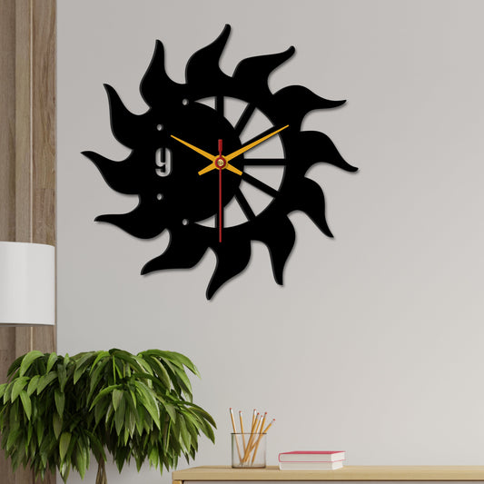 Sun Flames Wooden Wall Clock