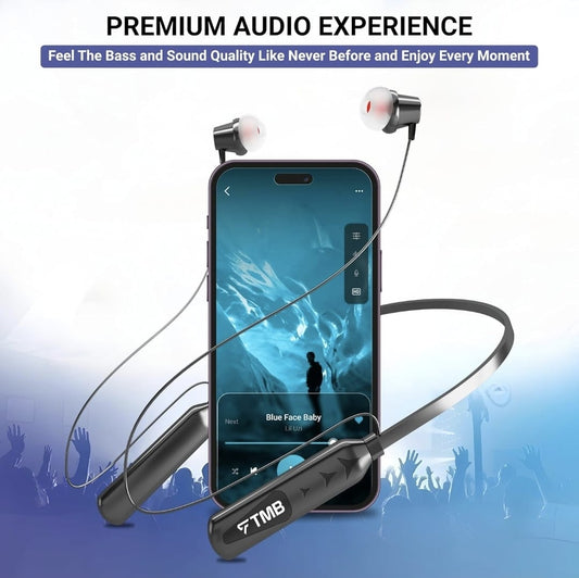 TMB M33 Bluetooth Earbuds - 6H Playtime, 250mAh Battery, Copper Speakers, Fast Charging, and Magnetic Buds (Black)