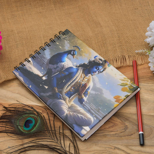 SHITAL CRAFTS Handmade Classic Krishna & Peacock Printed Cardboard Writing  sketching Diary for Different Purposes