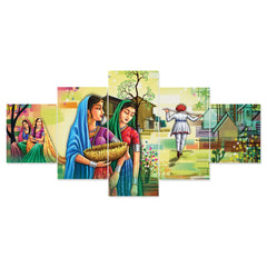 Set of Five MDF Framed 3D Wall Painting for Home Decoration, Big Size Painting for Living Room, Bedroom (24x50 inches)DR 53