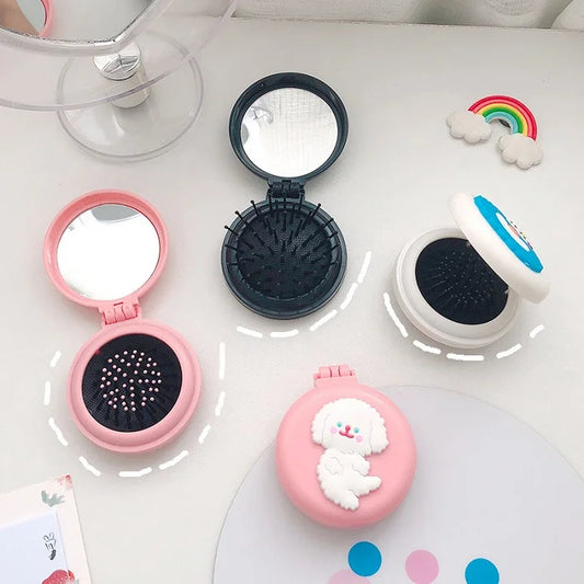Cartoon Printed Mini Mirror With Comb (Random Print)