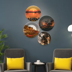Ceramic Wall Plates Painting of Indian Banaras Culture Set of 4